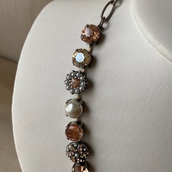 NWT Mariana Champagne Peach Rosette Necklace Silver Plated Floral Pearl Whimsy - Picture 7 of 14